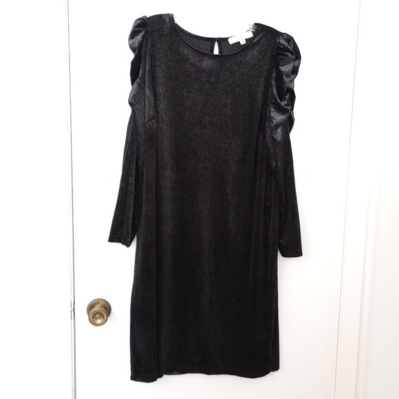 Loft Dresses & Skirts - Loft Black Shimmer Ruched Sleeve Shift Dress